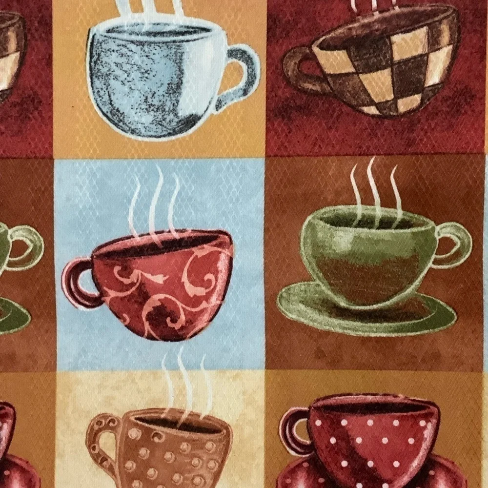 Coffee Time Placemats Printed Lined Reversible Retro Block Pattern Set of 4